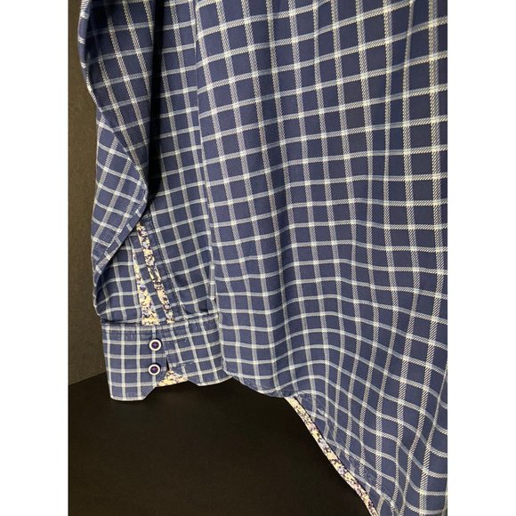 Robert Graham Long Sleeve Shirt Mens XL Plaid Check Blue Floral Flip Cuff - Picture 3 of 10